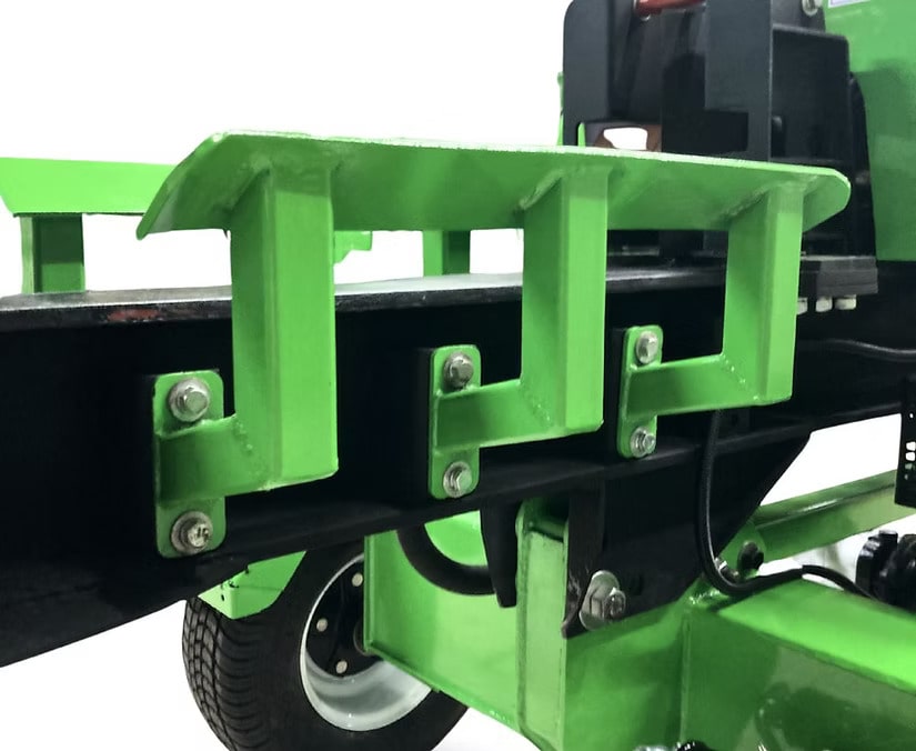 Close-up of a green and black Yardbeast lz-505 Logsplitter on a white background.