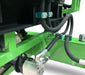 Close-up of green Yardbeast lz 505 32 ton Logsplitter with hydraulic hoses and connectors on a white background.