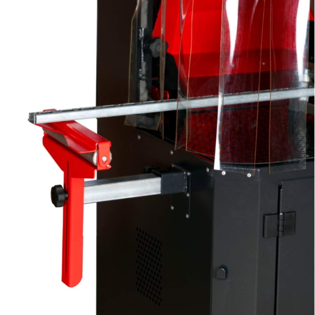 Red and black armorgard cutting station with a transparent cover on a white background