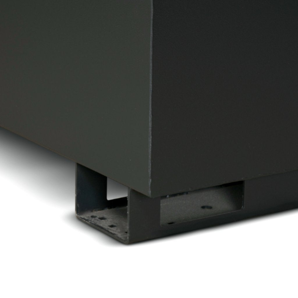 Close-up of a black armorgard siteboss piano box on a white background