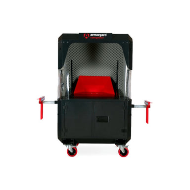 Black and red armorgard cutting table with Armorgard branding on a white background