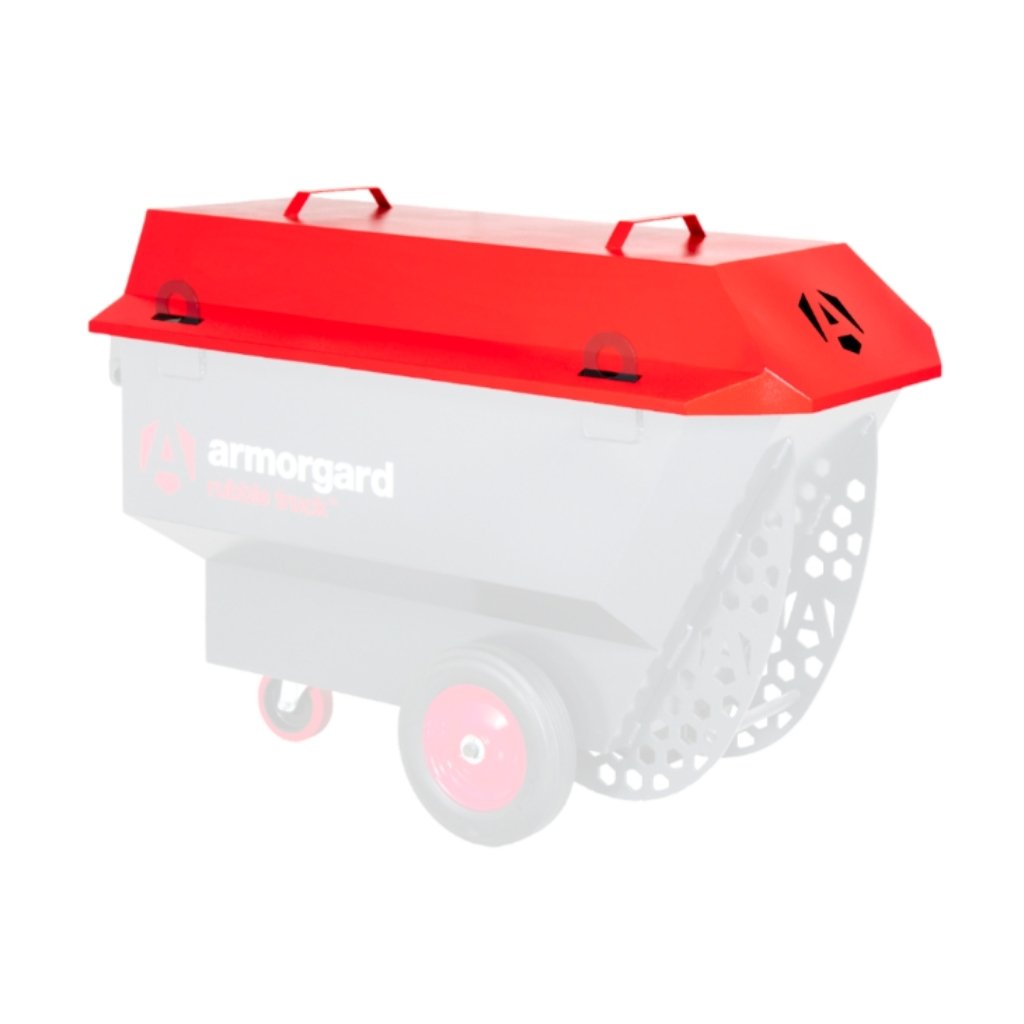 Red and black armorgard ss7 cutting station container with 'Armorgard' branding on a white background