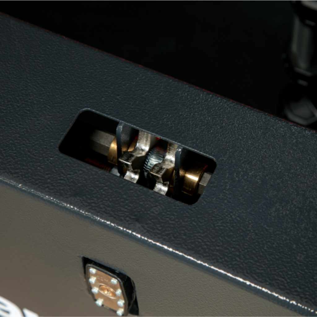 Close-up of a combination lock on a armorgard SB48 site boss cabinet