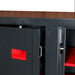 Black metal armorgard siteboss cabinet with red label on a white background