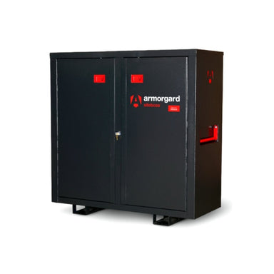 Black armorgard site boss cabinet with red accents and Armorgard logo on a white background