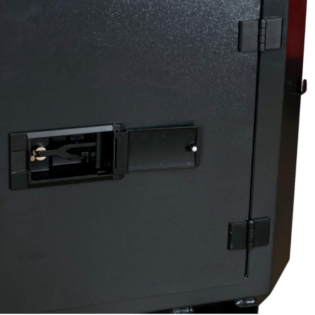 Black metal armorgard ss7 cutting station with a latch on a white background