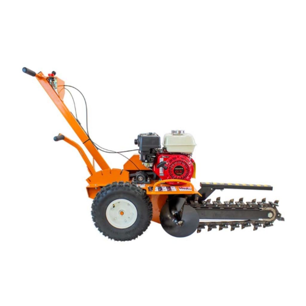 Orange and black bravepro 18 inch trencher with a red engine on a white background