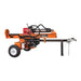 Orange and black brave 24 ton log splitter on a white background