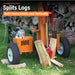 Orange bravepro 24 ton towable log splitter labeled 'BRAVE' with split logs on a grassy area.