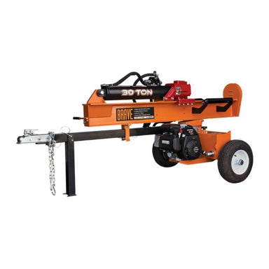 Orange and black brave pro log splitter 30 ton on a white background
