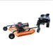Orange brave rough cut mower attached to a small vehicle on a white background