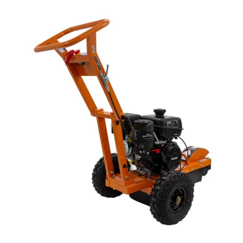 Orange brave stump grinder 14 hp with a black engine on a white background