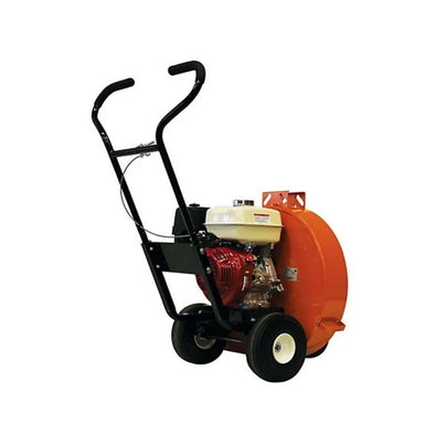 Orange and black Brave pro walk behind blower with a visible engine on a white background