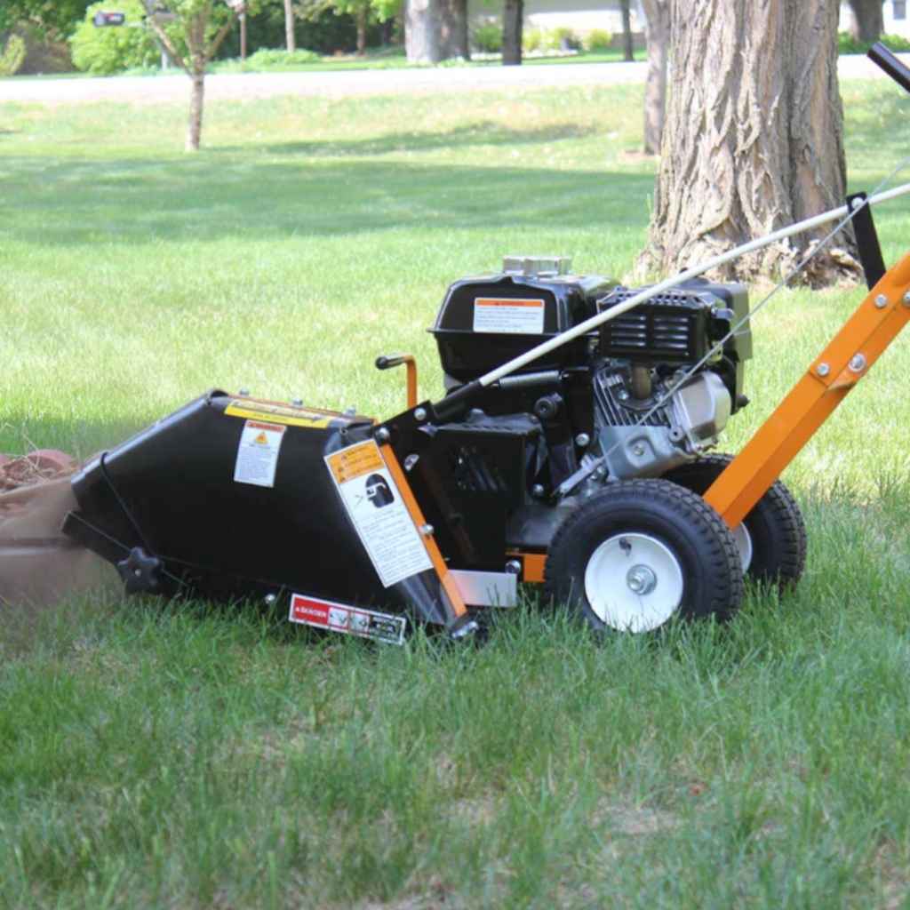 bravepro 5.5 hp wire installer on grass with a tree in the background