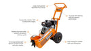 Orange bravepro stump grinder with text highlighting features on a white background