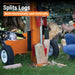 brave 30 ton towable log splitter being used to split logs outdoors.