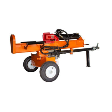 Orange brave pro 37 ton towable log splitter on a white background