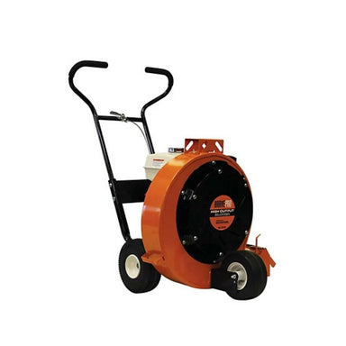 Orange and black Brave walk behind blower with wheels on a white background
