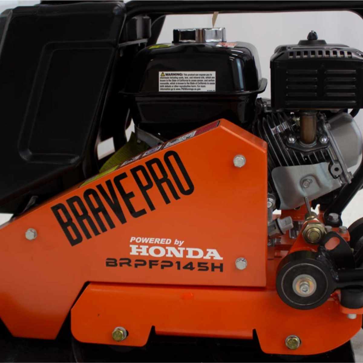 Brave Pro plate compactor BRPFP145H with Honda branding on an orange and black background