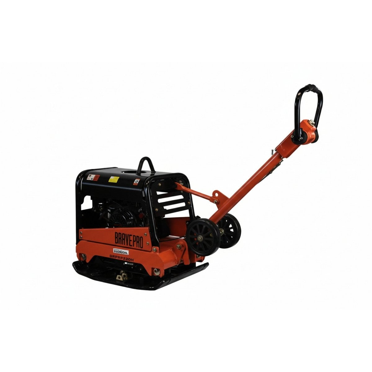 Orange and black bravepro 20 in reversible plate compactor machine on a white background