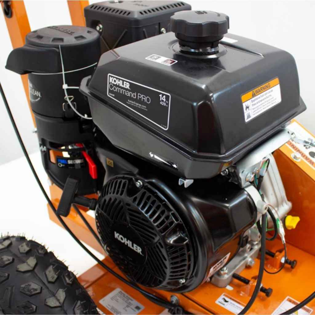 Kohler Command Pro engine on a bravepro 14 hp stump grinder with a white background