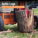 Brave Pro 37 ton log splitter with a split log on a grassy background