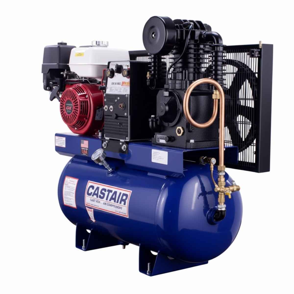 Blue Castair 3 in 1 air compressor generator welder on a white background