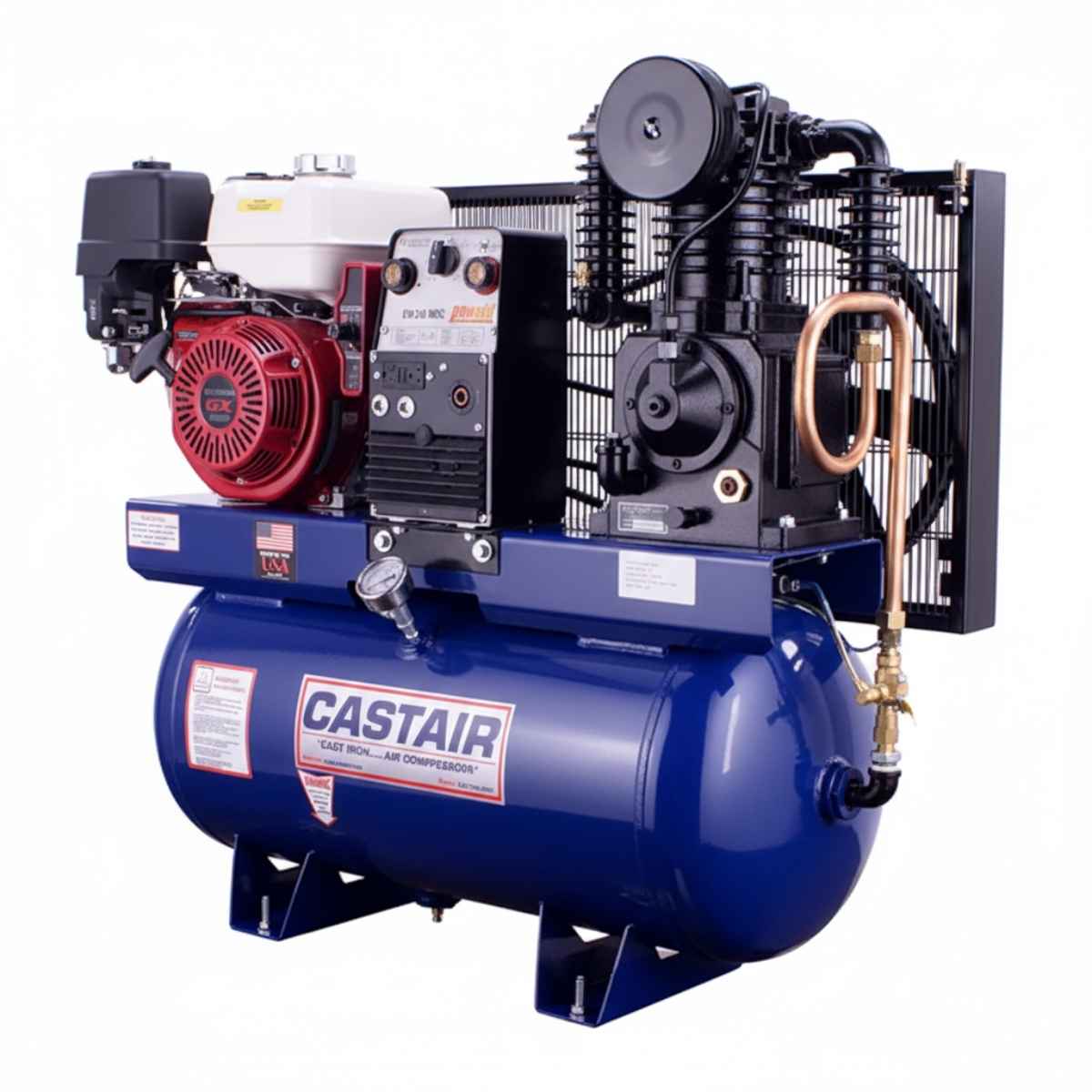 Blue Castair 3 in 1 air compressor generator with visible Castair branding on a white background