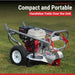 Compact and portable dosko mini 6 hp stump grinder on grass with text highlighting handlebar feature