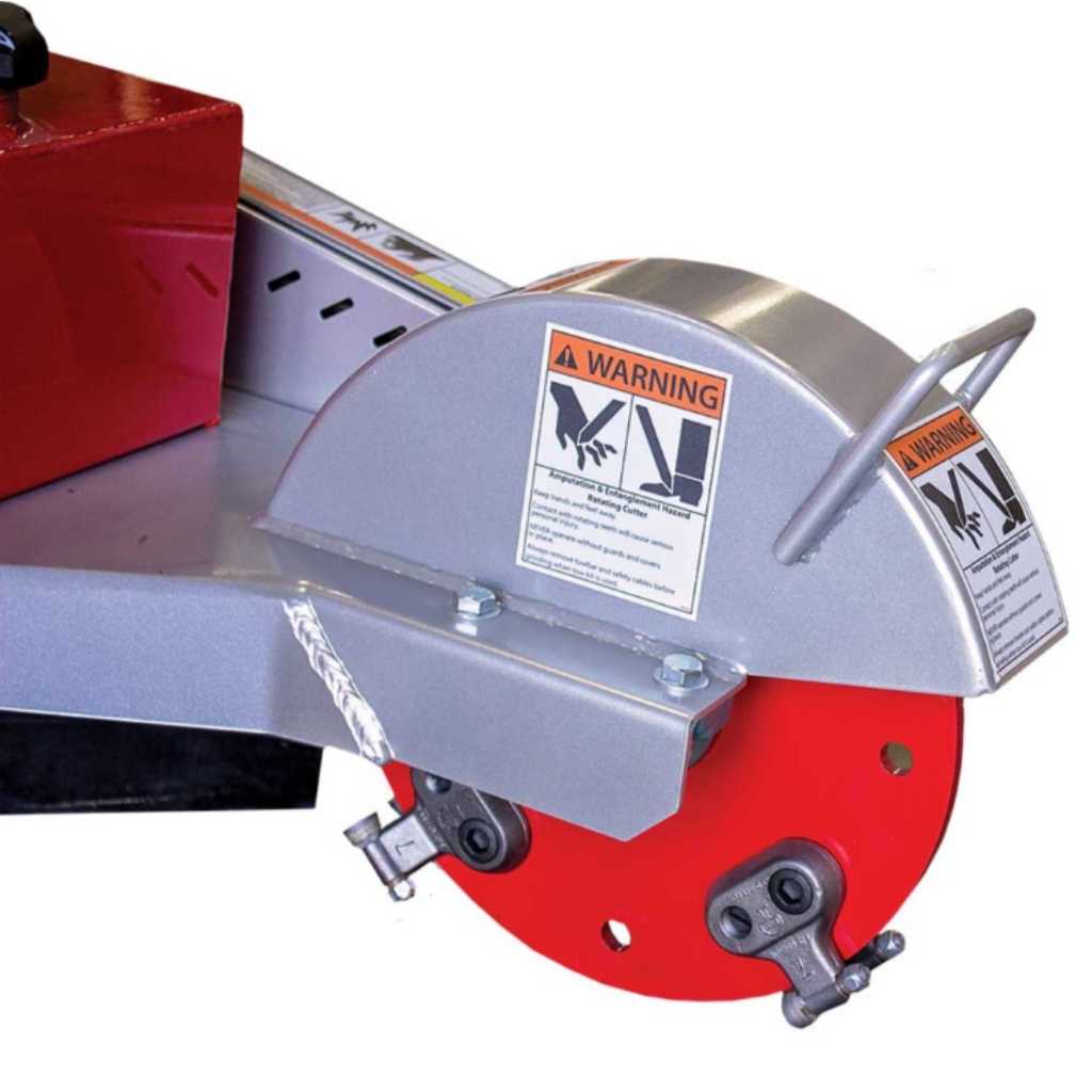 dosko 20 hp self propelled stump grinder cutting disc with warning label on a white background