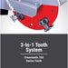 Close-up of a dosko self propelled stump grinder with '3-In-1 Tooth System' text on a gray background