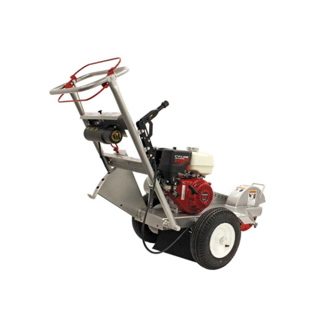 dosko 13-hp walk behind stump grinder with red engine cover on a white background