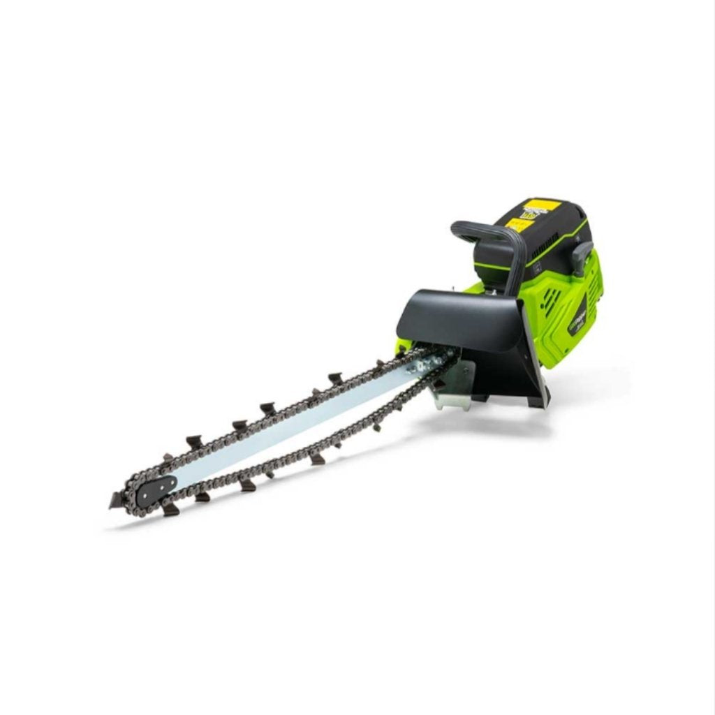Green and black minitrencher georipper for sale on a white background