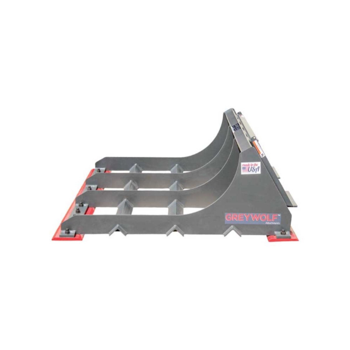 Gray and red greywolf land leveler on a white background