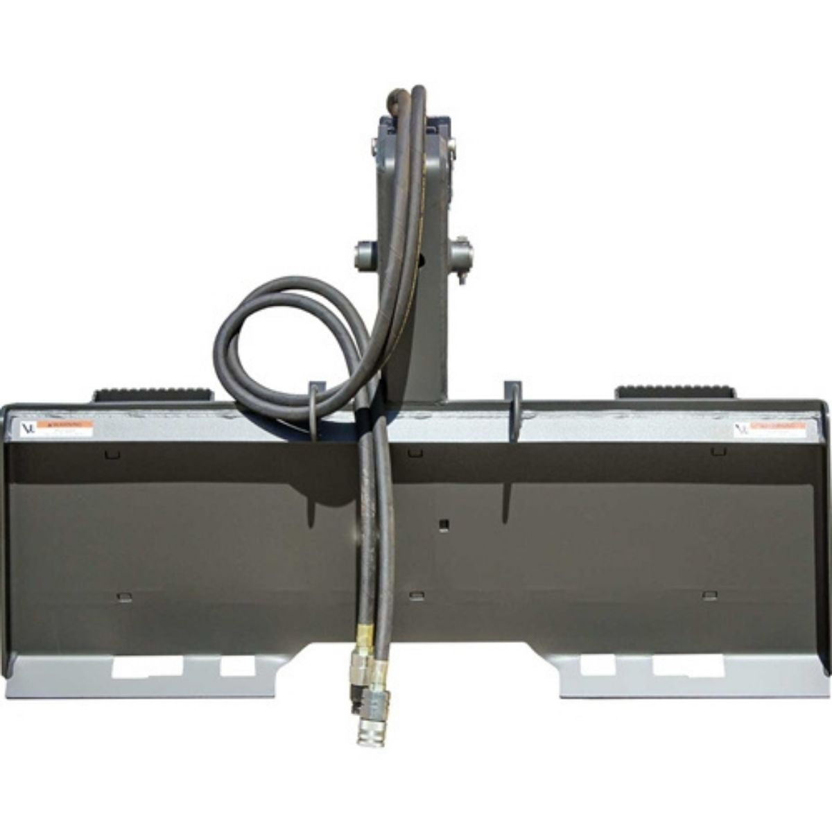 Heavy-duty Grerywolf rock devil skid steer attachment with hoses on a white background