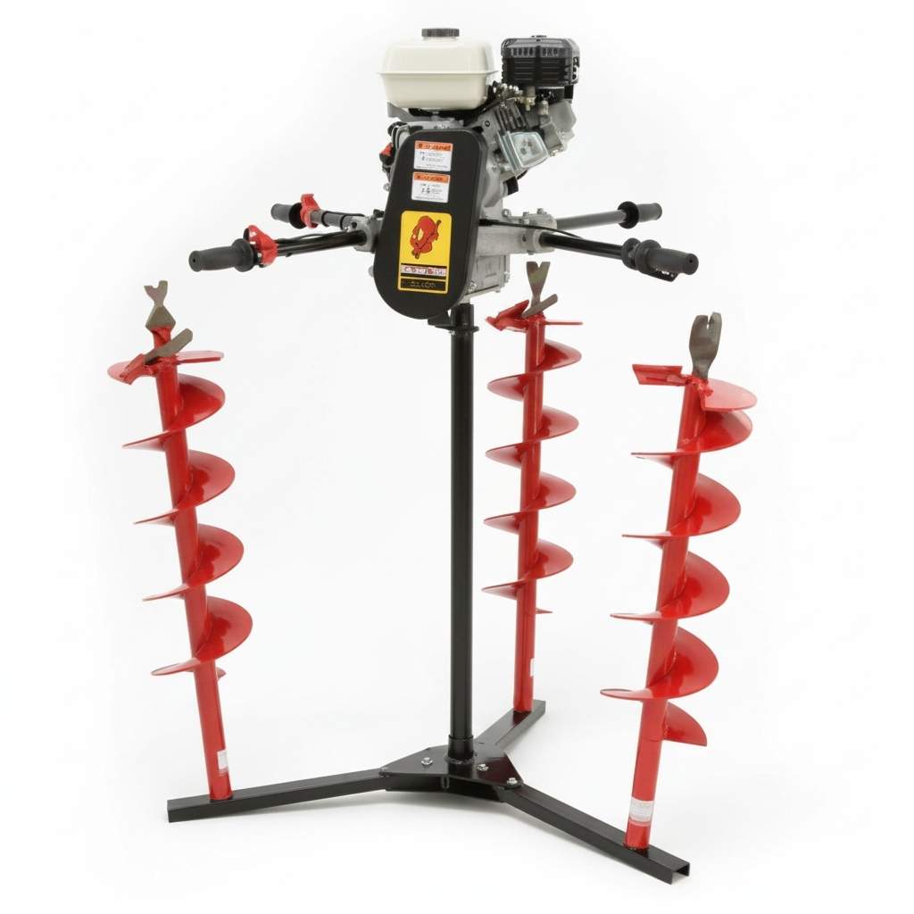 groundhog two man auger c715 with red blades on a white background