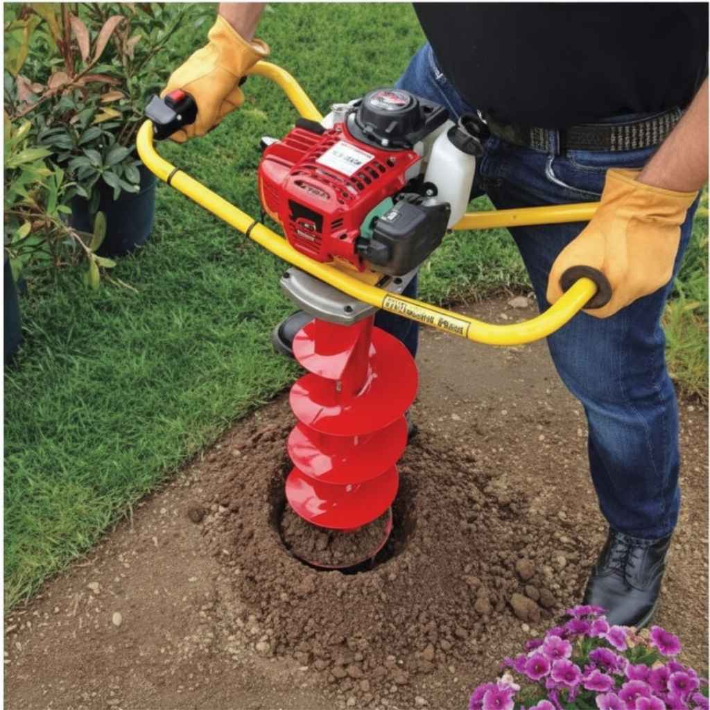 person using a groundhog model one on dirt with grass in the background during the day