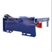 Blue iron and oak 30 ton skid mount log splitter on a white background