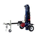 Blue and red iron and oak 30 ton splitter in vertical position on a white background