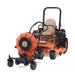 Orange zero-turn lawn mower with a jrco blower buggy mower attachment on a white background