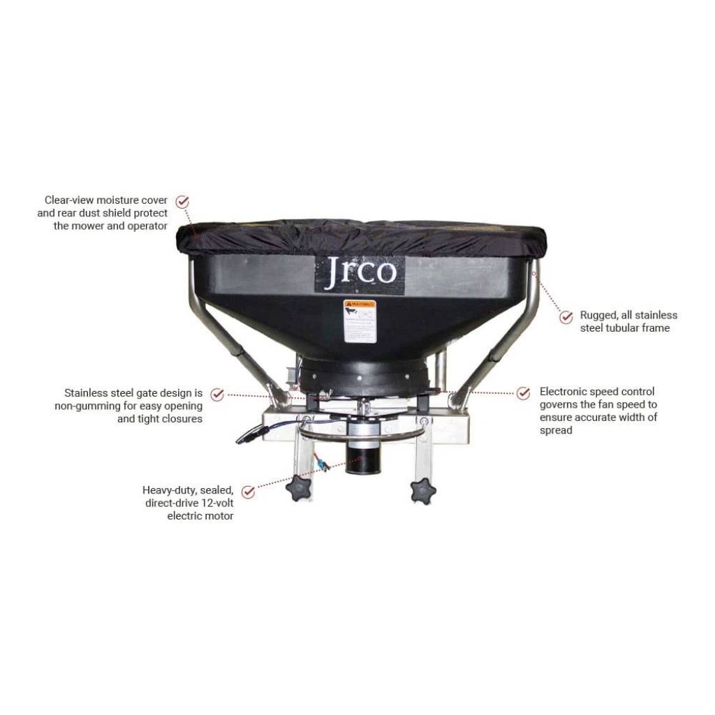 jrco 504 broadcast spreader with cable control with JRCO branding on a white background