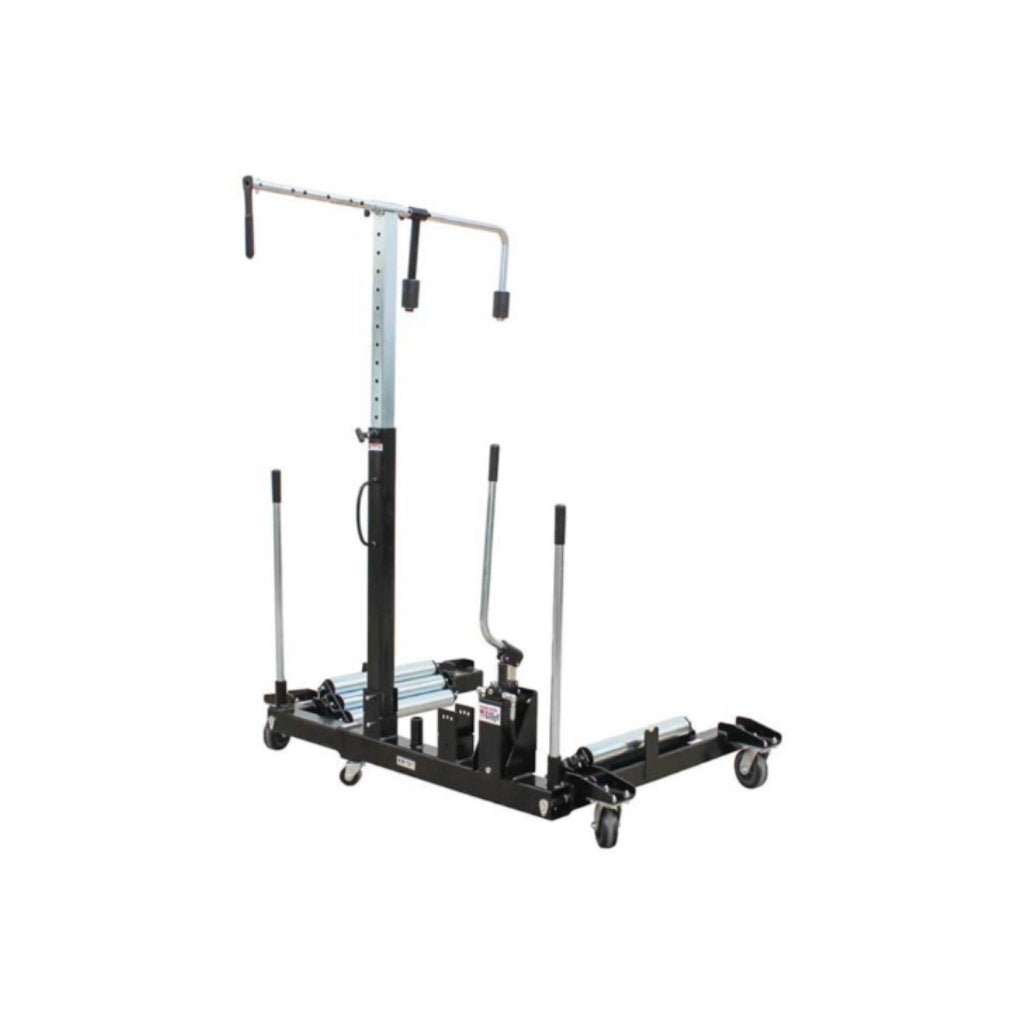 Black k&m wheel dolly for sale with adjustable components on a white background