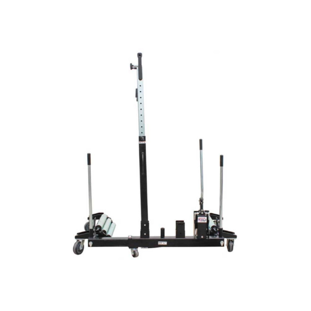 Black metal k&m Manufacturing wheel dolly for sale on a white background