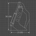 Technical drawing of a loflin skid steer vertical root grapple with dimensions on a grid background
