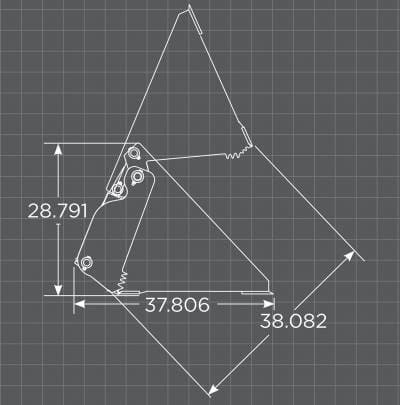 schematics for the loflin 4 in 1 combo bucket on a grey gridded background with white numerical lettering