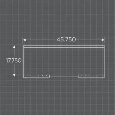 Measurement dimensions of a loflin fabrication skid steer quick attach plate on a grid background