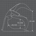 Technical drawing of a loflin rock grapple bucket with measurements on a grid background
