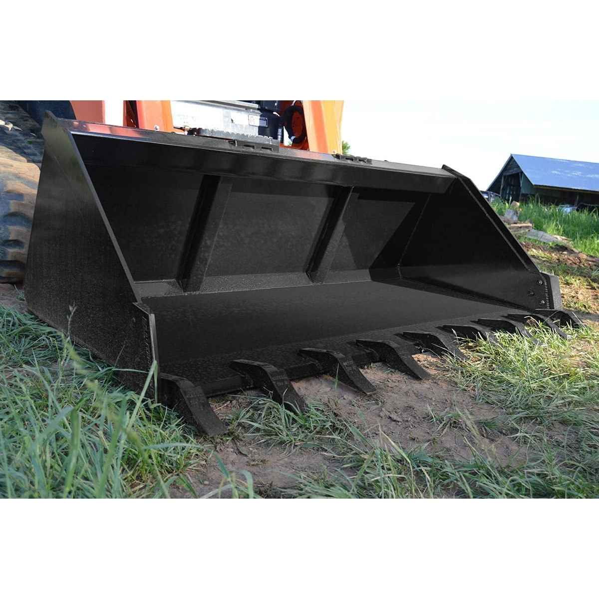 Black greg loflin bucket with teeth on a field