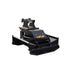 A black Loflin Fabrication mini excavator brush cutter attachment with the brand name 'LOFLIN' in yellow on the side, shown on a solid white background.