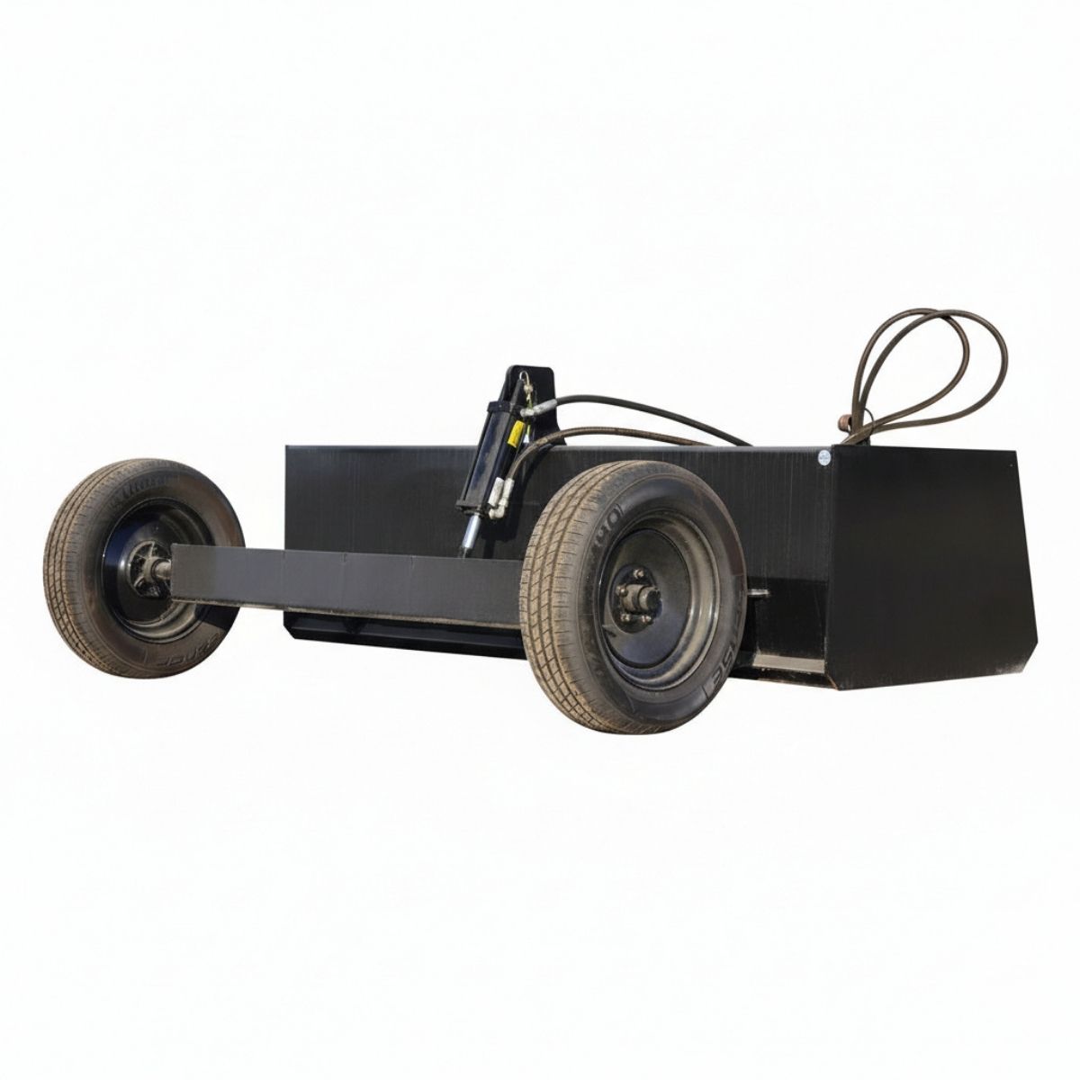 Black loflin land leveler with wheels on a white background